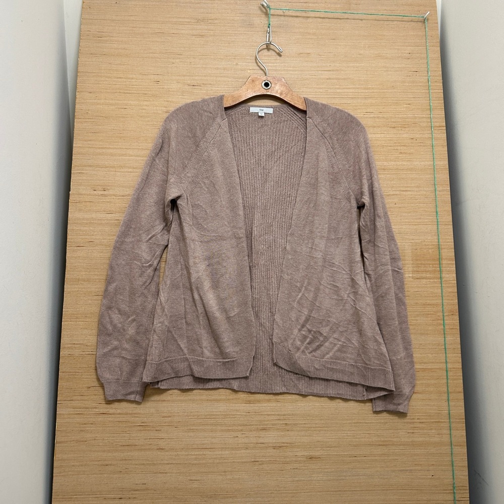 Gap Womens Small Taupe Brown Open Front Ribbed Back Knit Cardigan Sweater